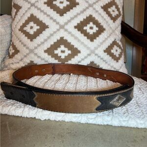 Western Nocona Belt Co Black and Brown Leather Belt Silver Accents